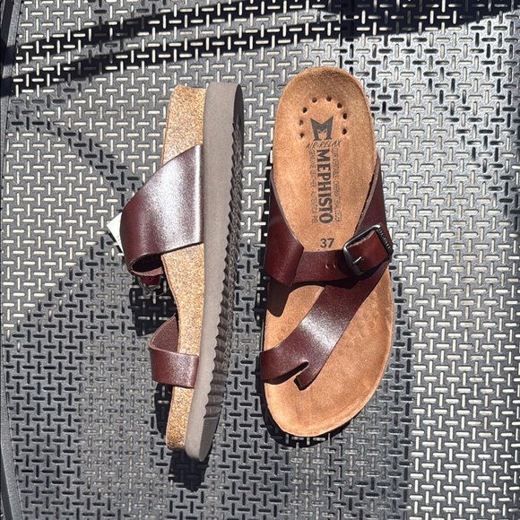 Mephisto Brown Sandals with Cork Footbed and Bow Detail - Picture 2 of 5